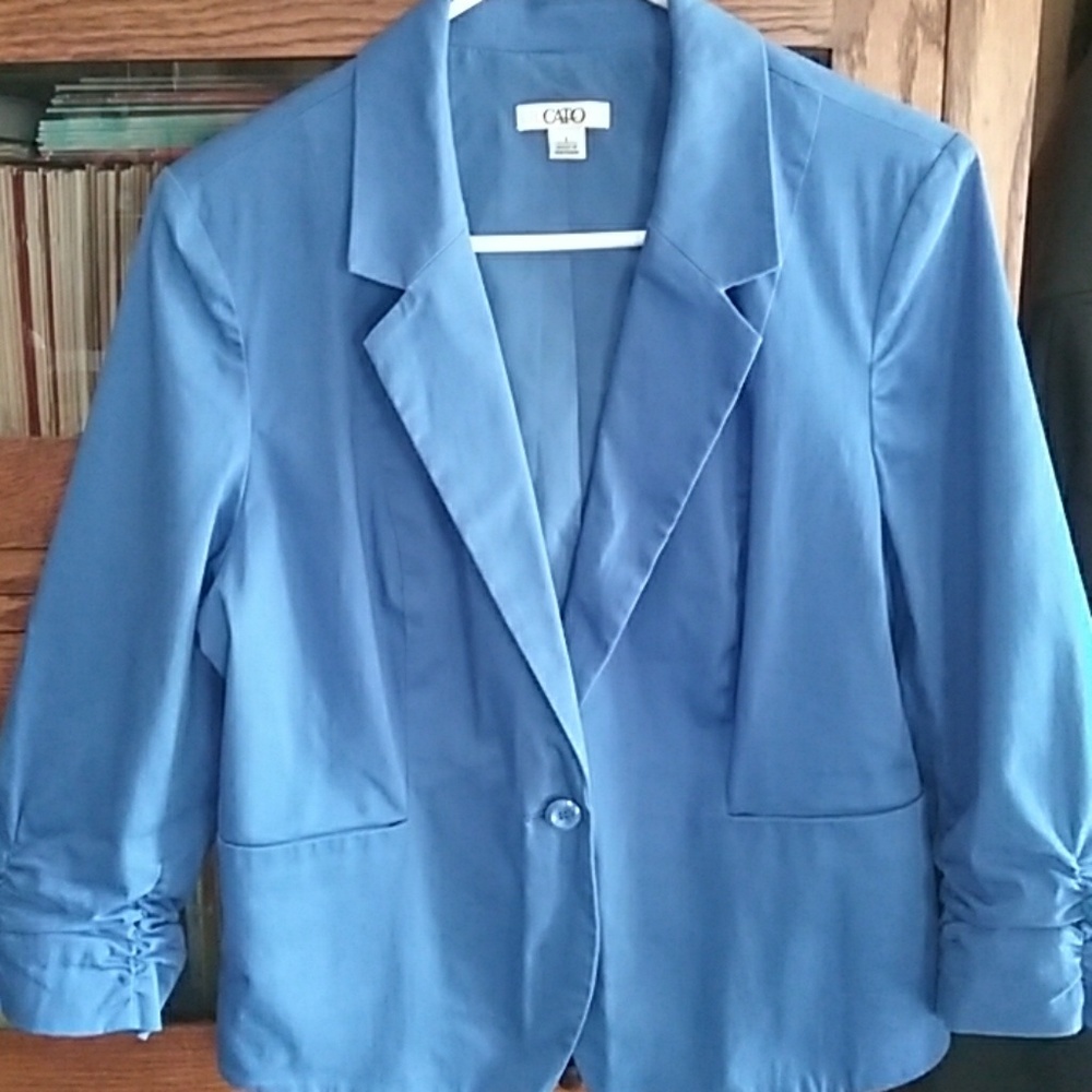 3-4 rushed sleeve metallic blue jacket Cato's sz L